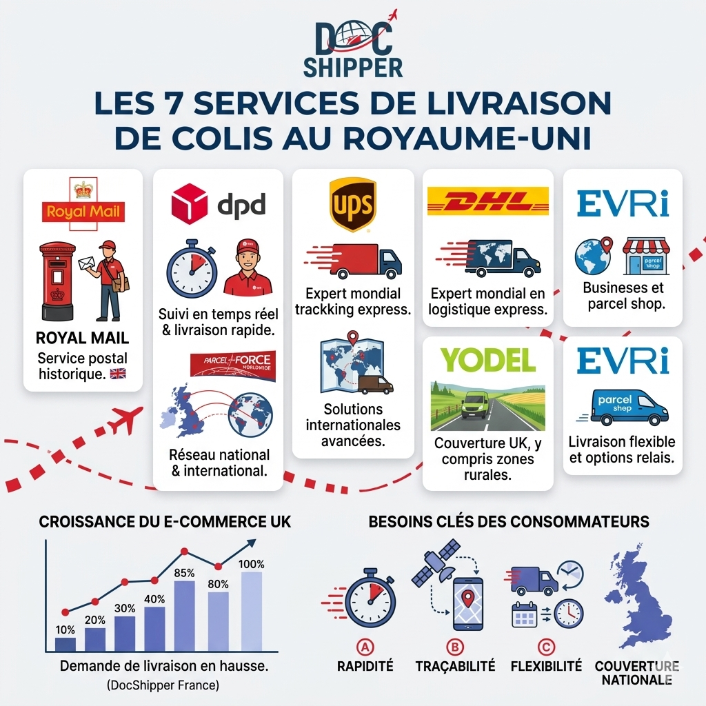 LES 7 SERVICES DE LIVRAISON DE COLIS LES PLUS CONNUS AU ROYAUME‑UNI