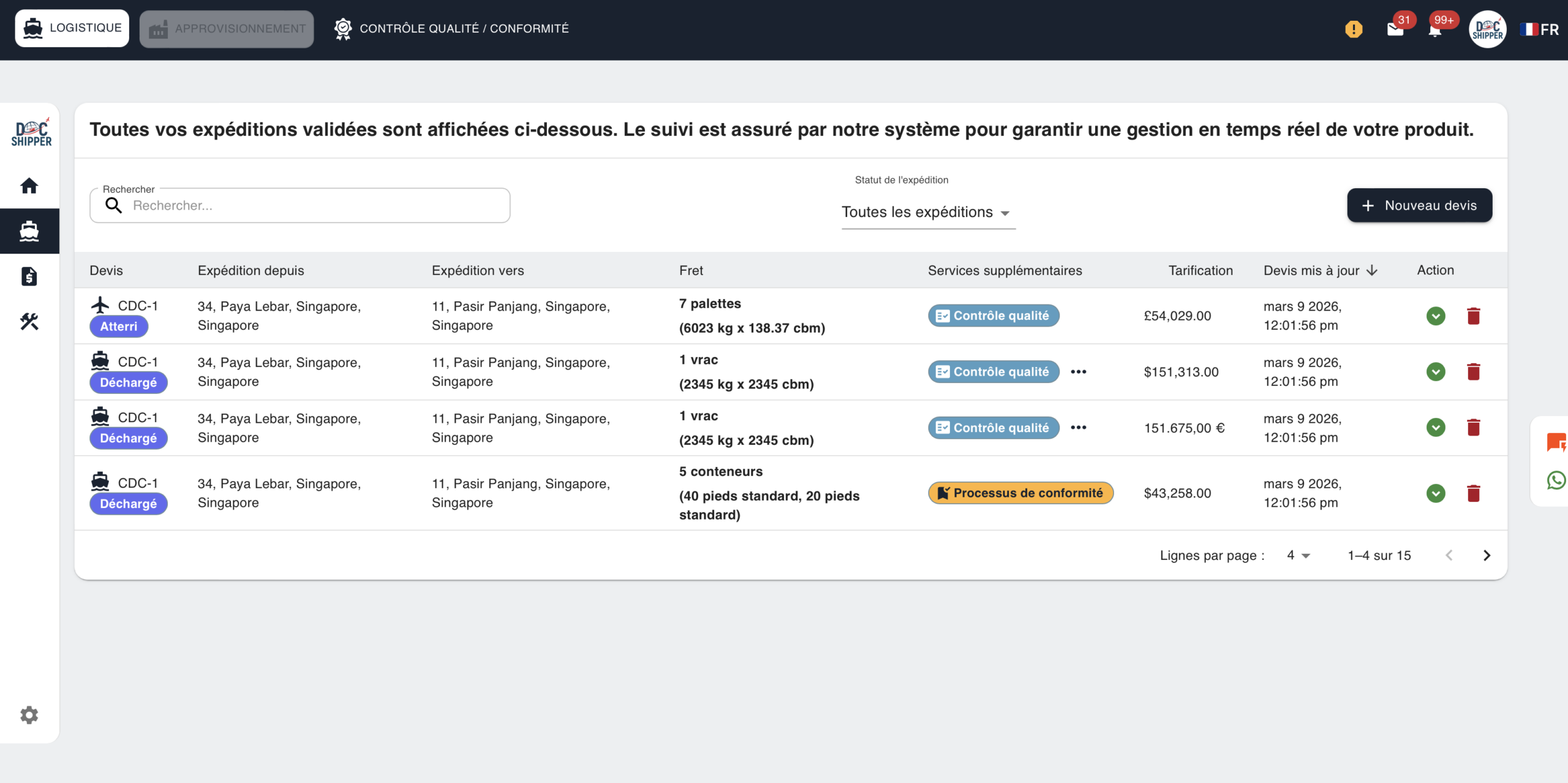 Rubrique Reservations de la plateforme DS.one