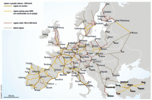 Carte des lignes grandes vitesse en Europe