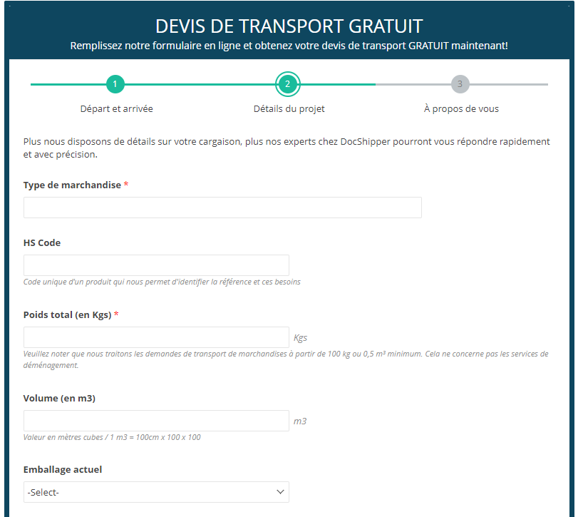 formulaire devis demande de cotation transport